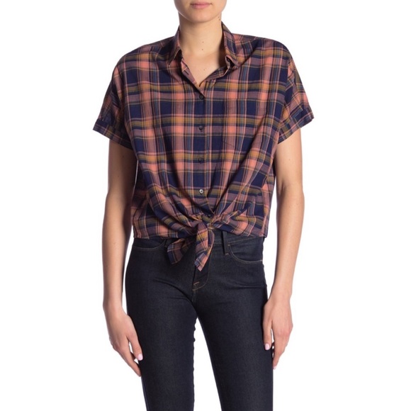 Madewell Tops - Madewell Plaid Tie-Front Shirt